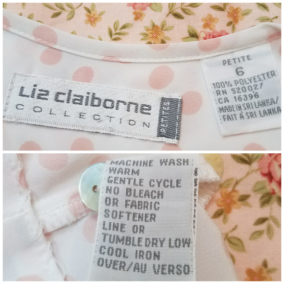 Vintage Liz Claiborne Collection pink white button up Polka Dot Top blouse 6P - Picture 5 of 8